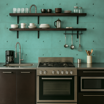 cocina decorada cemento panel