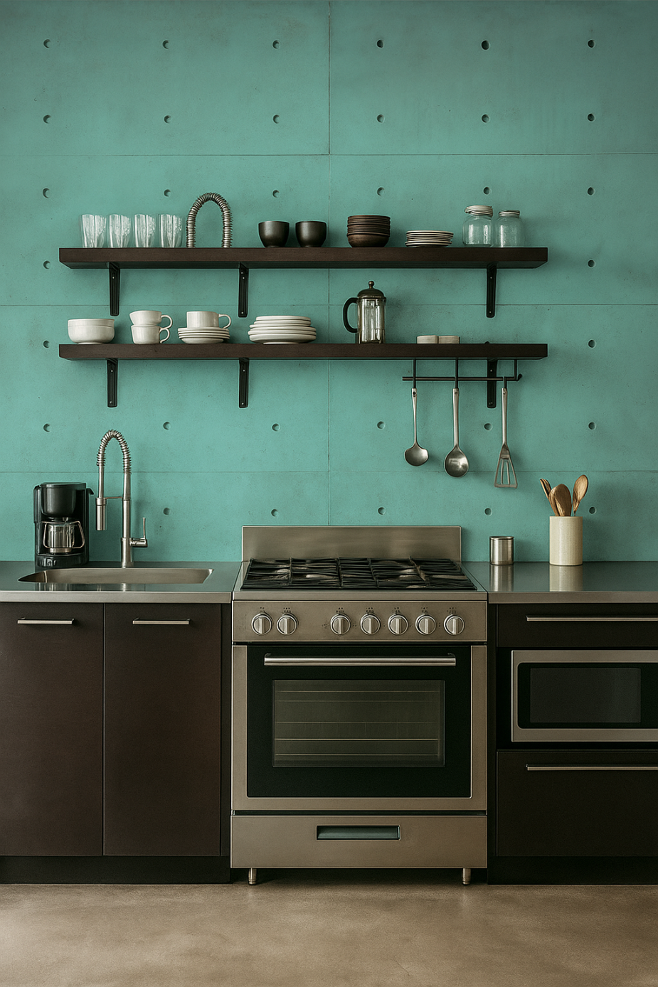 cocina decorada cemento panel